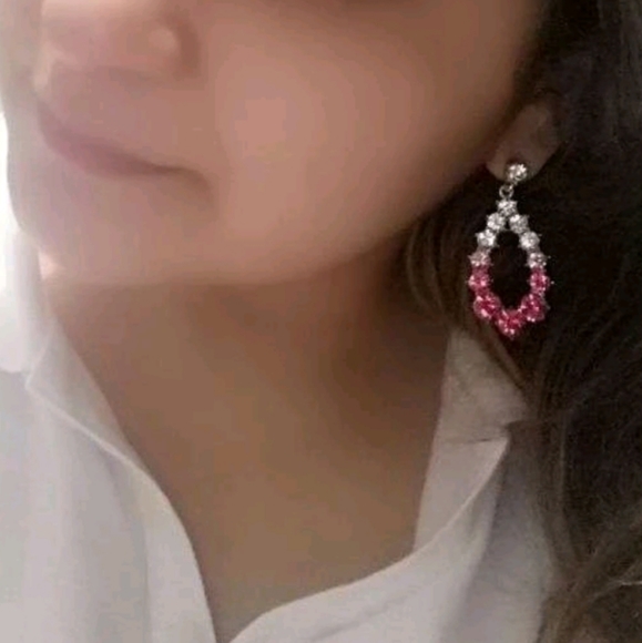💖 Rhinestones decor clear & pink drop earrings - Picture 6 of 8